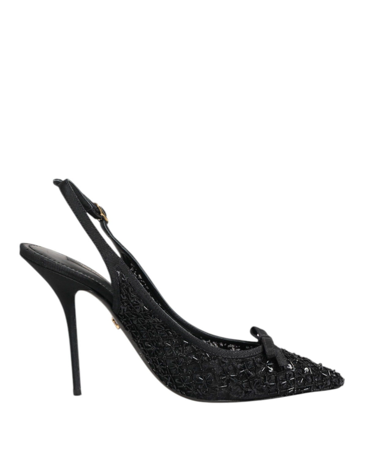 Dolce & Gabbana Black Tulle Ricamo Heels Slingbacks Shoes