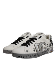 Dolce & Gabbana White Crystal Logo Portofino Sneakers Shoes