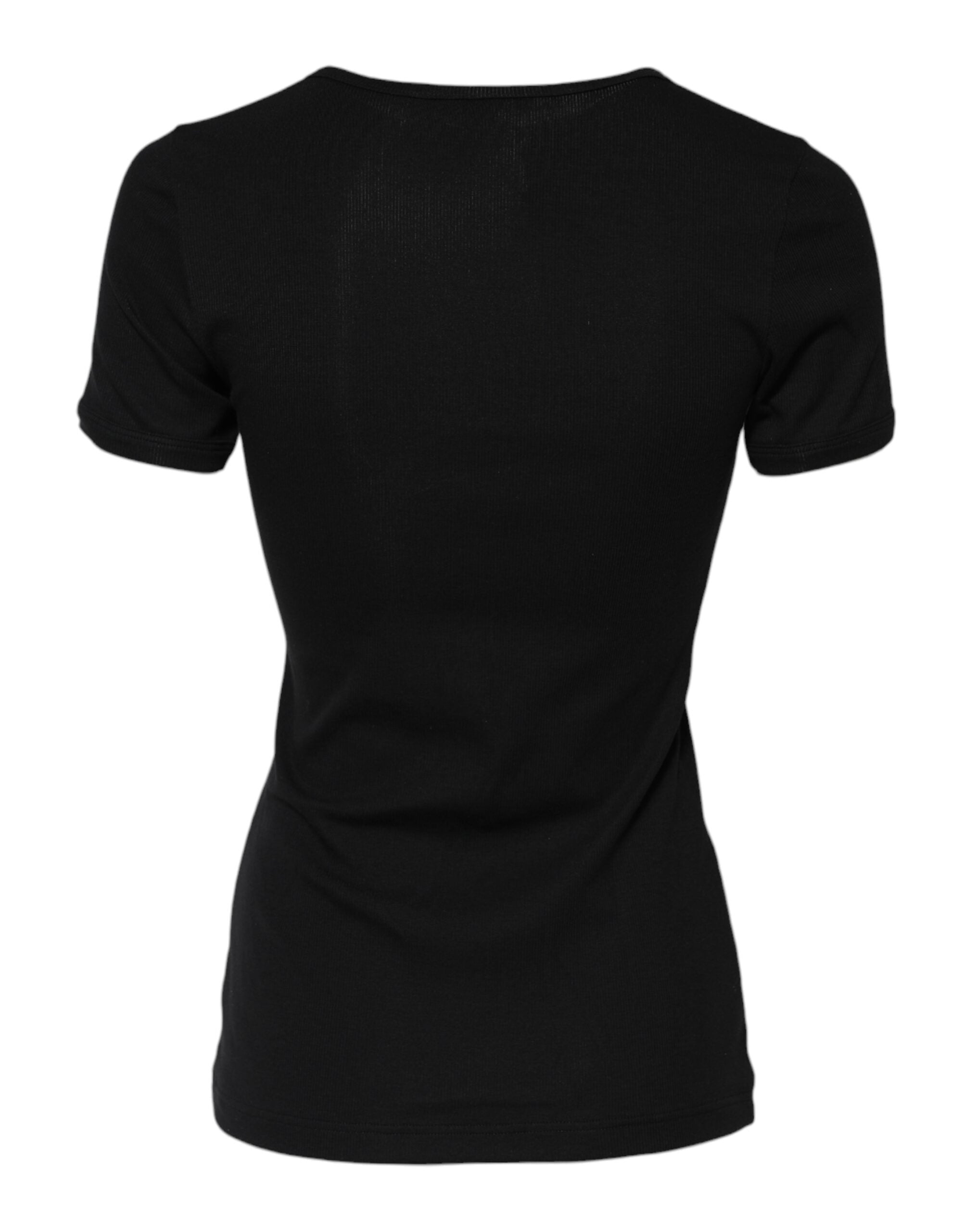 Dolce & Gabbana Black Cotton Henley Short Sleeves Top T-shirt