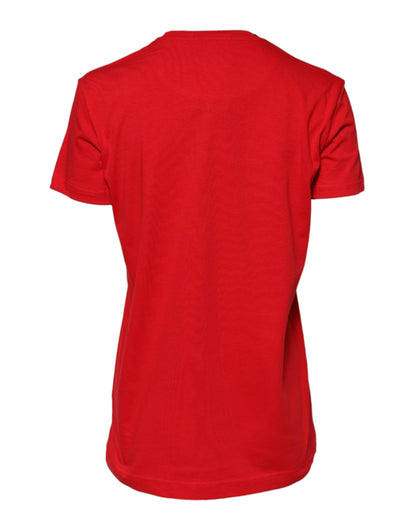 Dolce &amp; Gabbana Röd bomulls-t-shirt med korta ärmar och rund halsringning