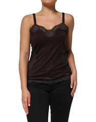 Dolce & Gabbana Dark Brown Lace Trim Wool Sleeveless Tank Top