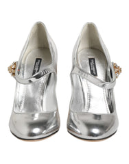 Dolce & Gabbana Silver Chandelier Sculpted Heel Mary Jane Pump Shoes