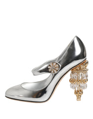 Dolce & Gabbana Silver Chandelier Sculpted Heel Mary Jane Pump Shoes