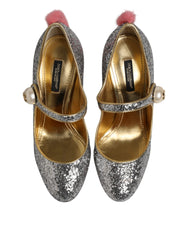 Dolce & Gabbana Silver Glitter Mink Fur VALLY Pumps Shoes