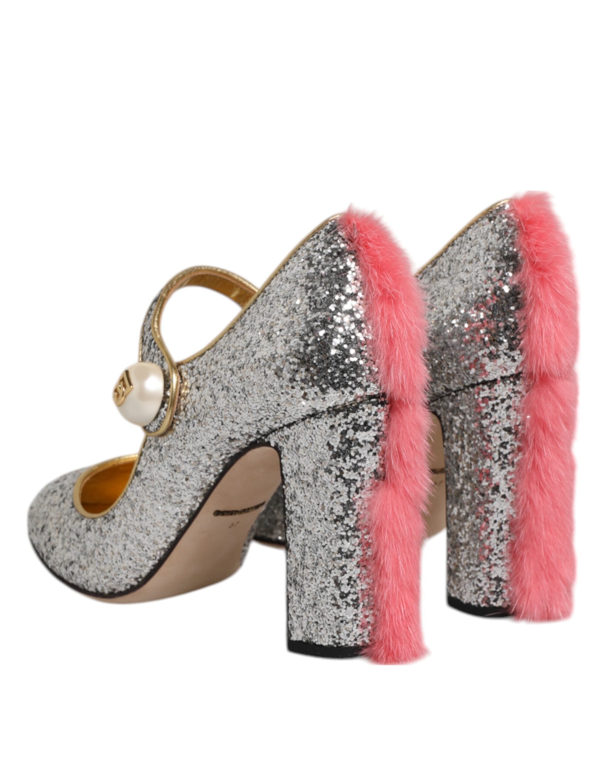Silverglitter Minkpäls VALLY Pumps Skor