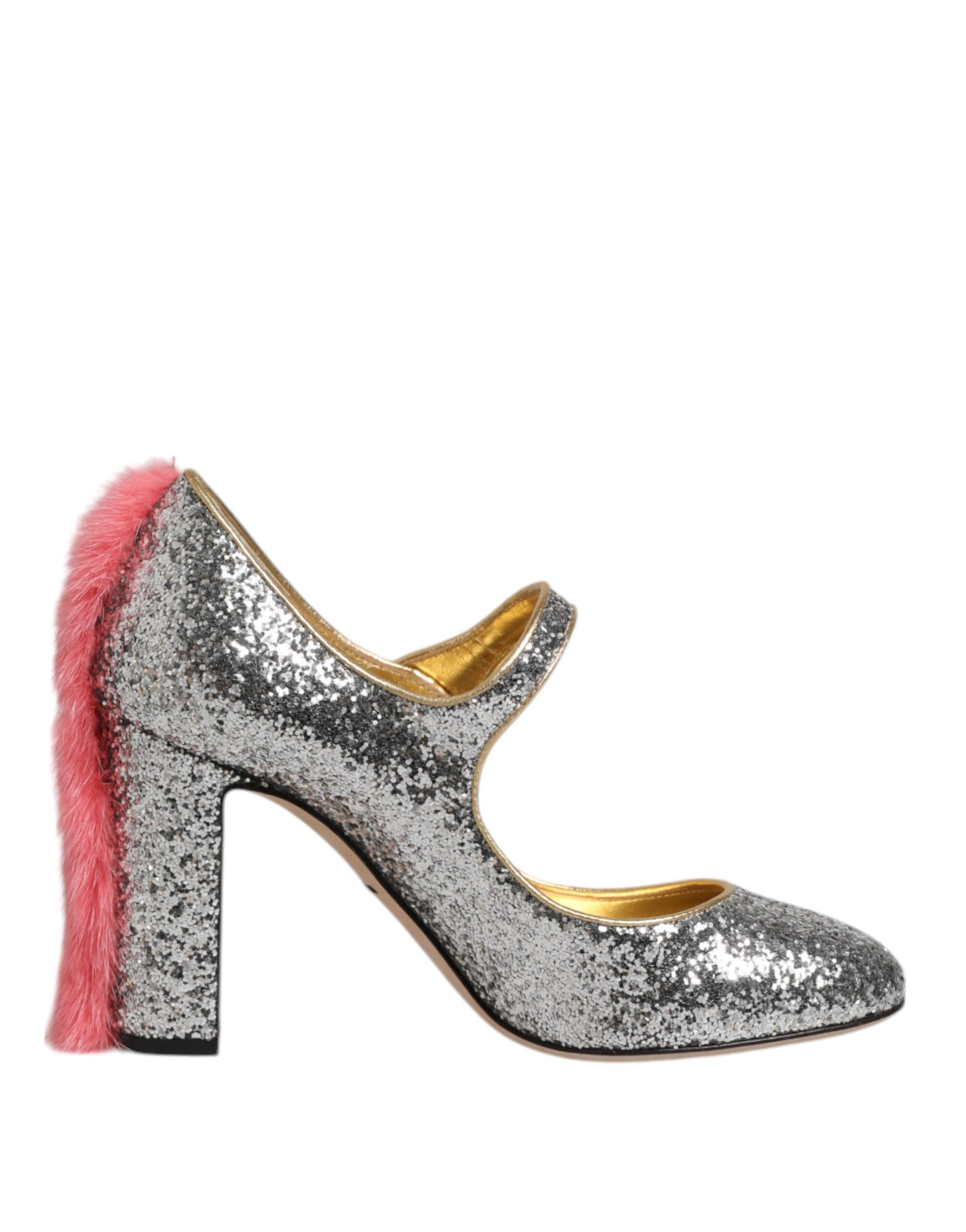 Silverglitter Minkpäls VALLY Pumps Skor
