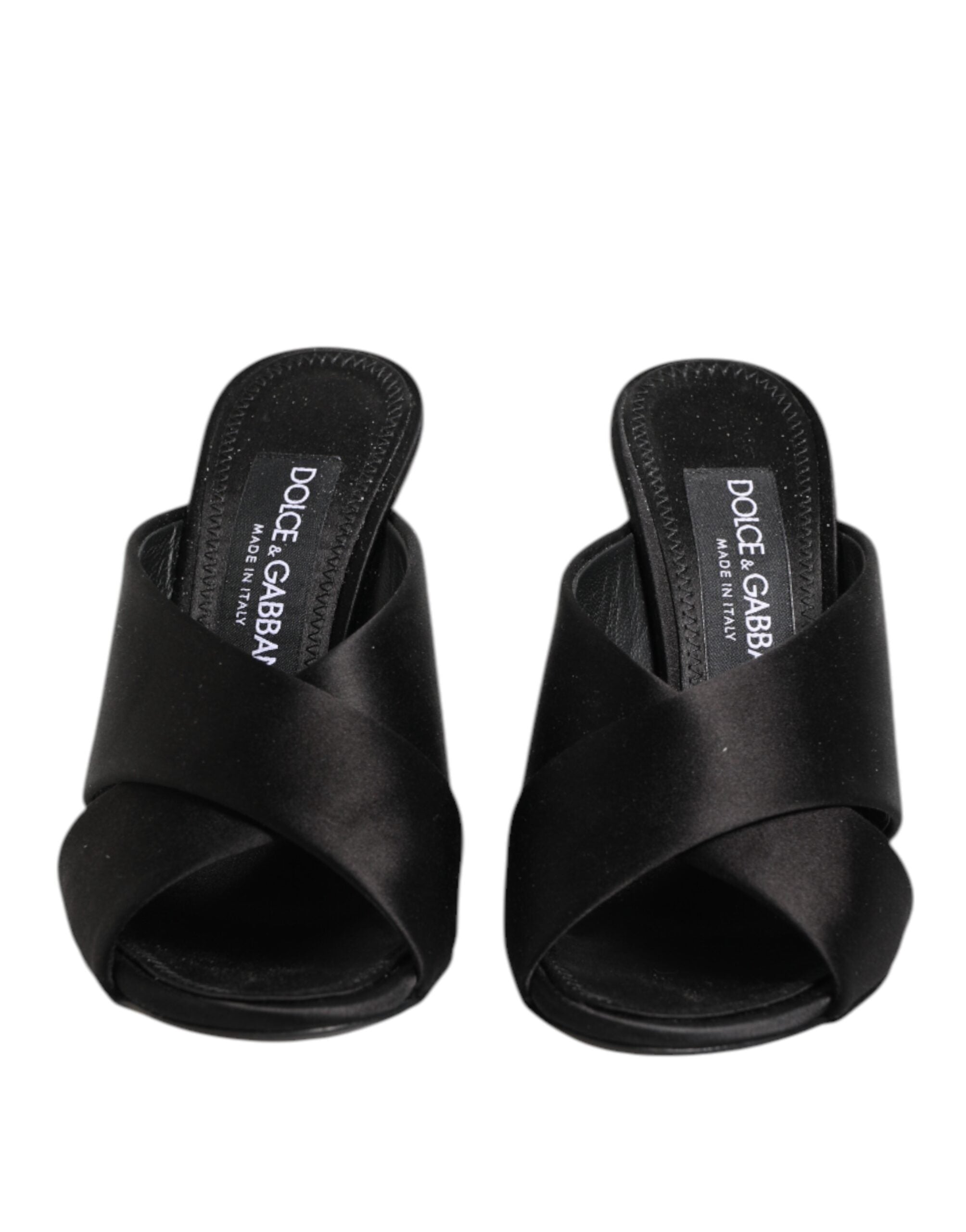 Dolce & Gabbana Black Logo KEIRA Satin Slides Sandals Shoes