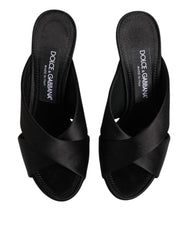 Dolce & Gabbana Black Logo KEIRA Satin Slides Sandals Shoes