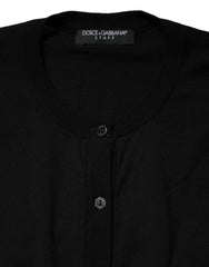 Dolce & Gabbana Black Wool Knit Round Neck Cardigan Sweater