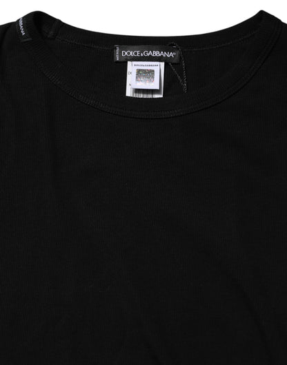 Dolce &amp; Gabbana svart bomullsstrikket t-skjorte med rund hals og lange ermer