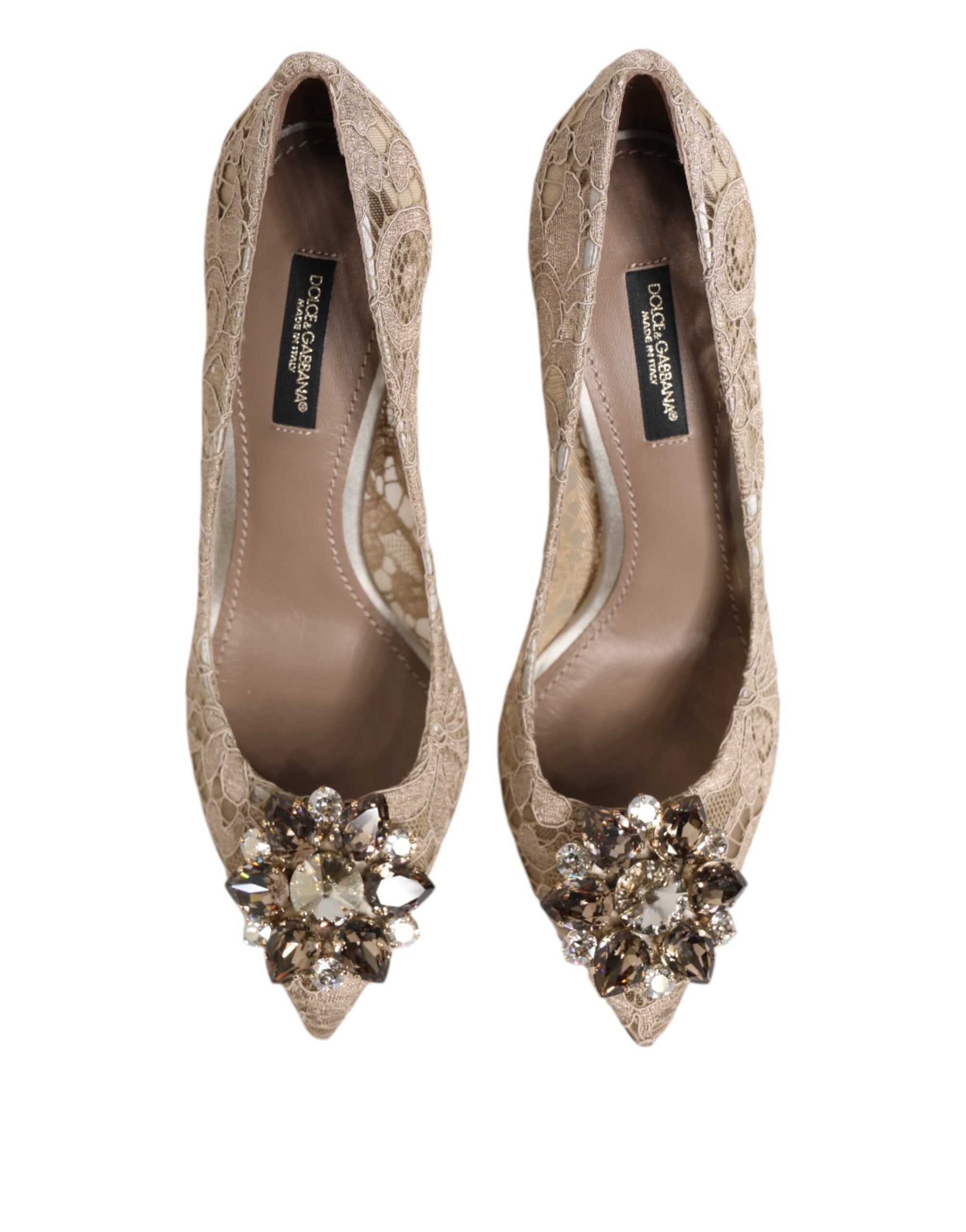 Beige Taormina Spets Kristallklackade Pumps Skor
