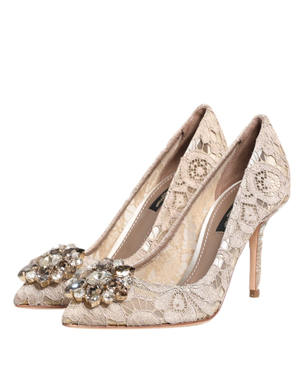 Beige Taormina Spets Kristallklackade Pumps Skor