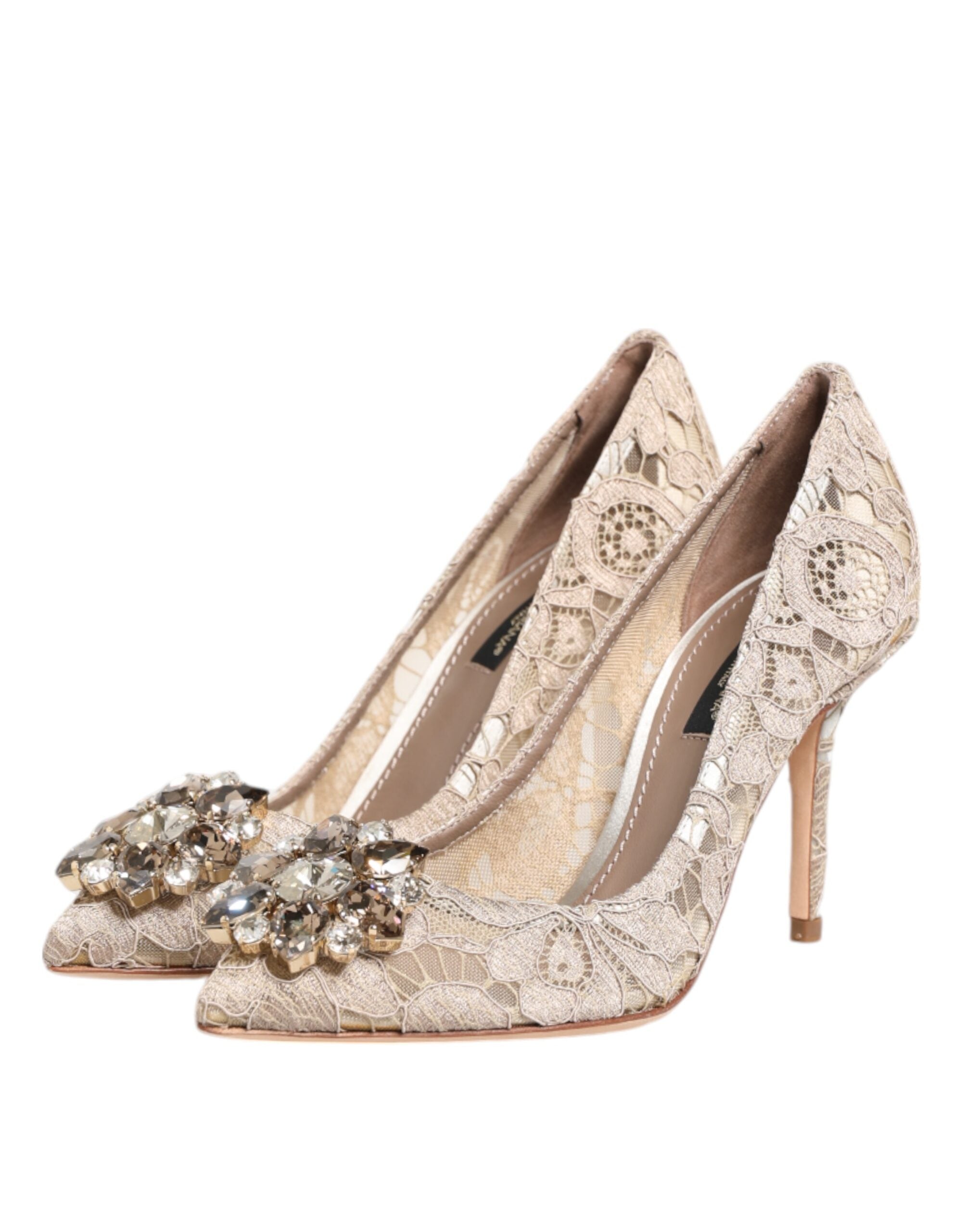 Beige Taormina Spets Kristallklackade Pumps Skor