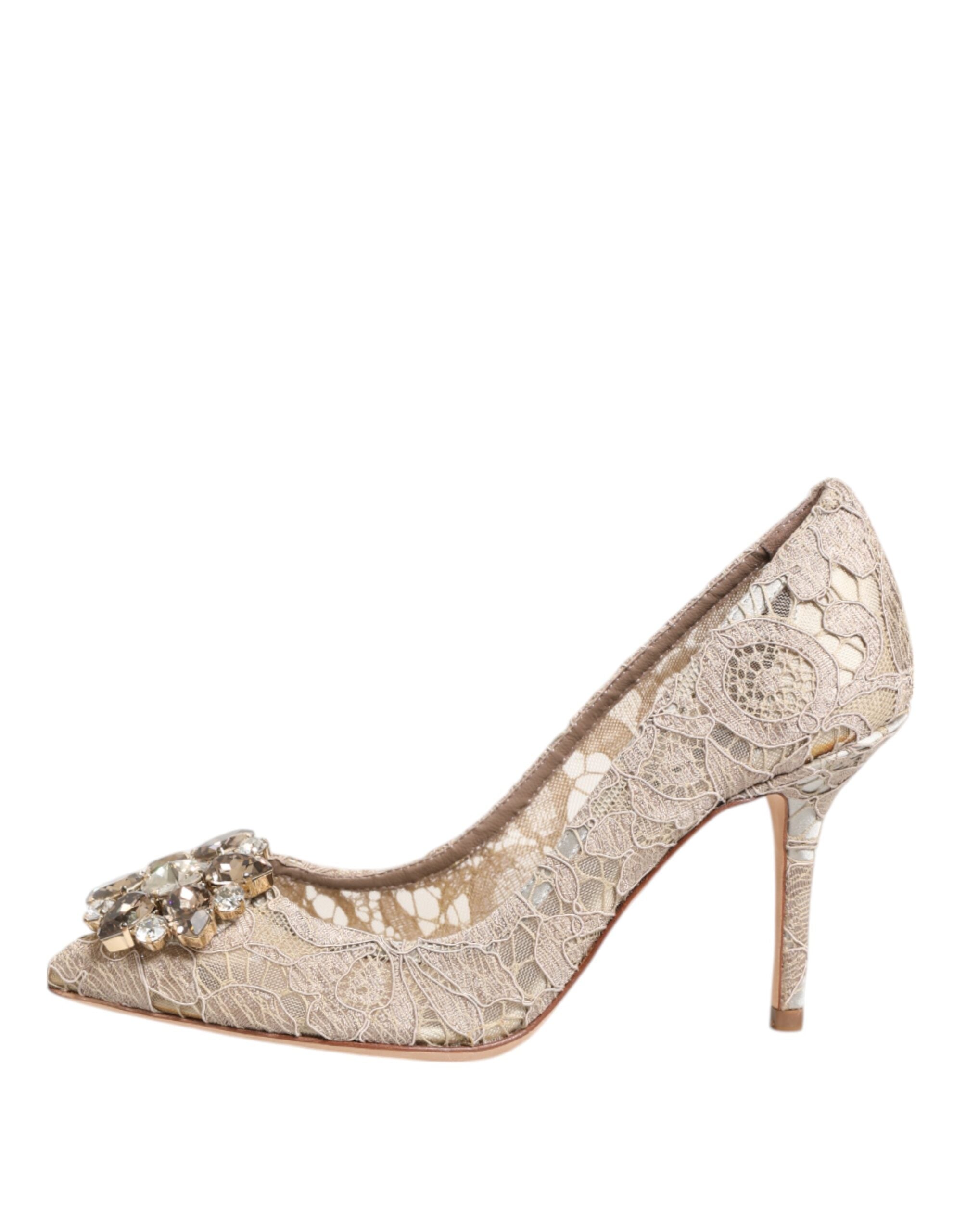Beige Taormina Spets Kristallklackade Pumps Skor