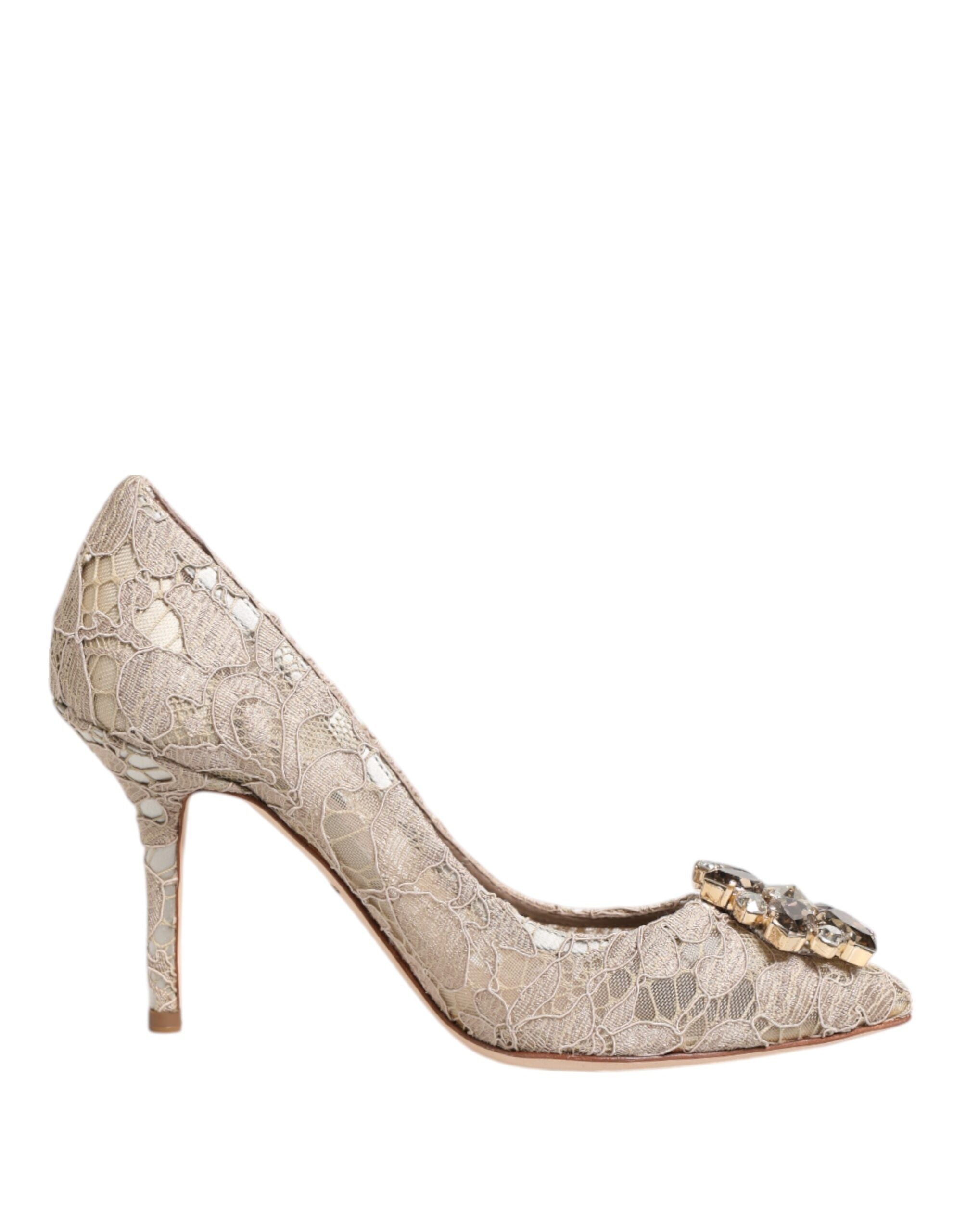 Beige Taormina Spets Kristallklackade Pumps Skor