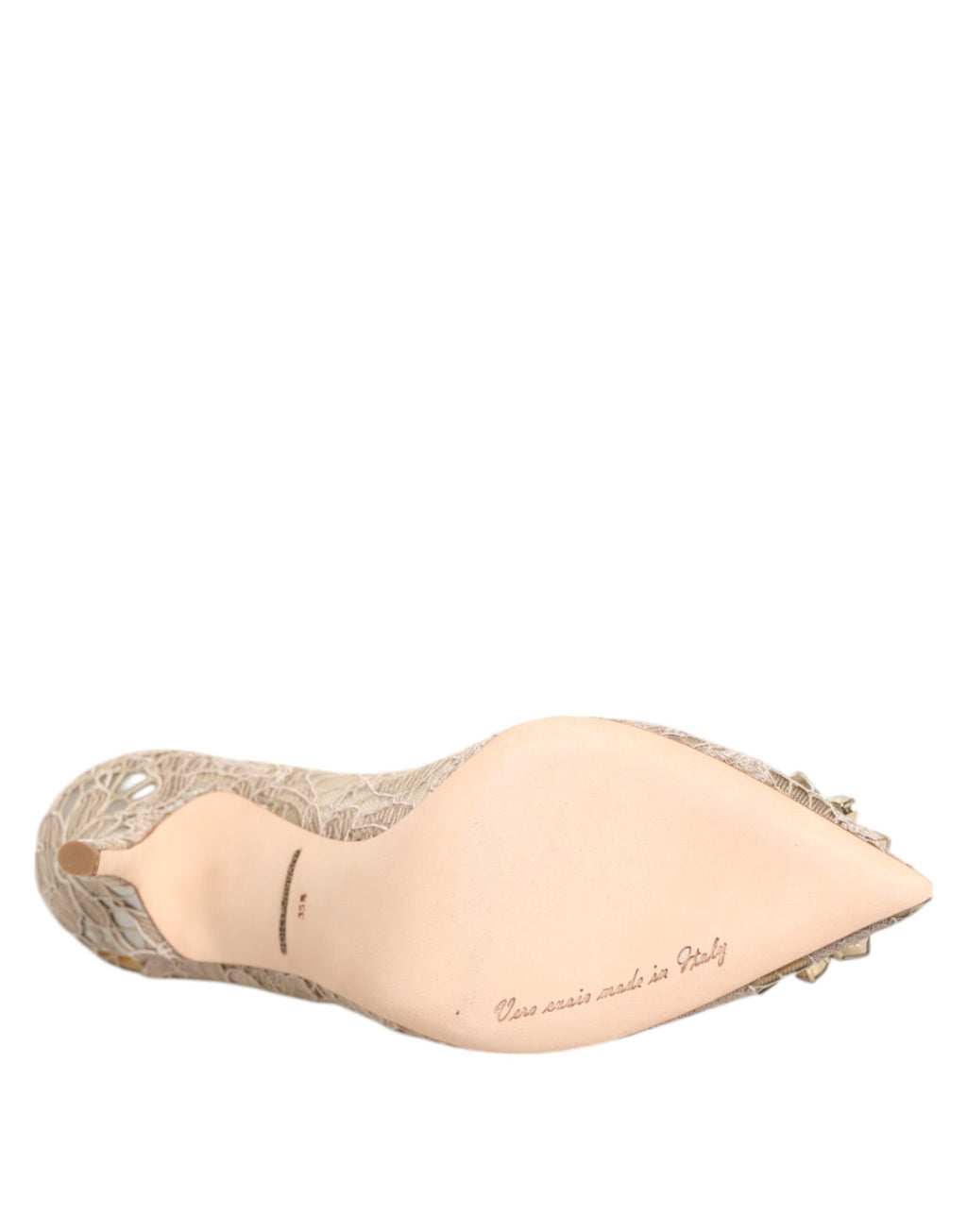 Beige Taormina Spets Kristallklackade Pumps Skor