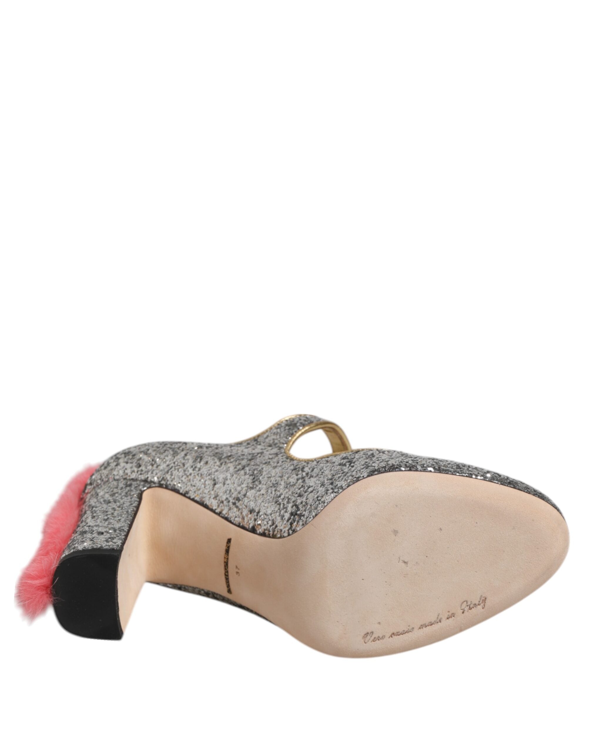 Silverglitter Minkpäls VALLY Pumps