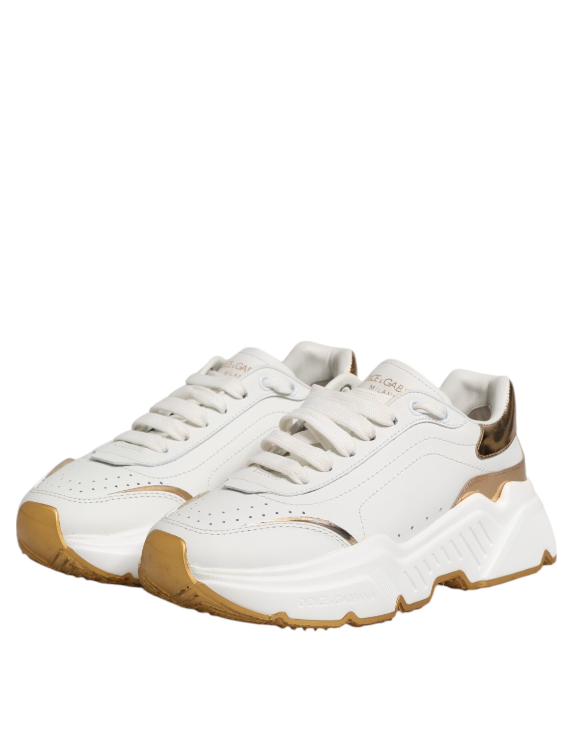 Dolce & Gabbana White Gold DAYMASTER Leather Sneakers Shoes