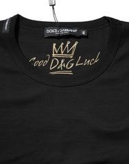 Dolce & Gabbana Black Cotton Goodluck Tee Crew Neck T-shirt