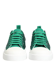 Dolce & Gabbana Green Portofino Crystal DG Logo Sneakers Shoes