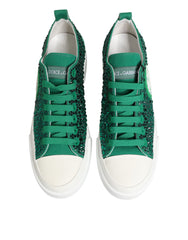 Dolce & Gabbana Green Portofino Crystal DG Logo Sneakers Shoes