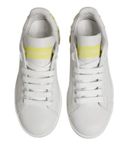 Dolce & Gabbana White Yellow Leather Low Top Sneakers Shoes