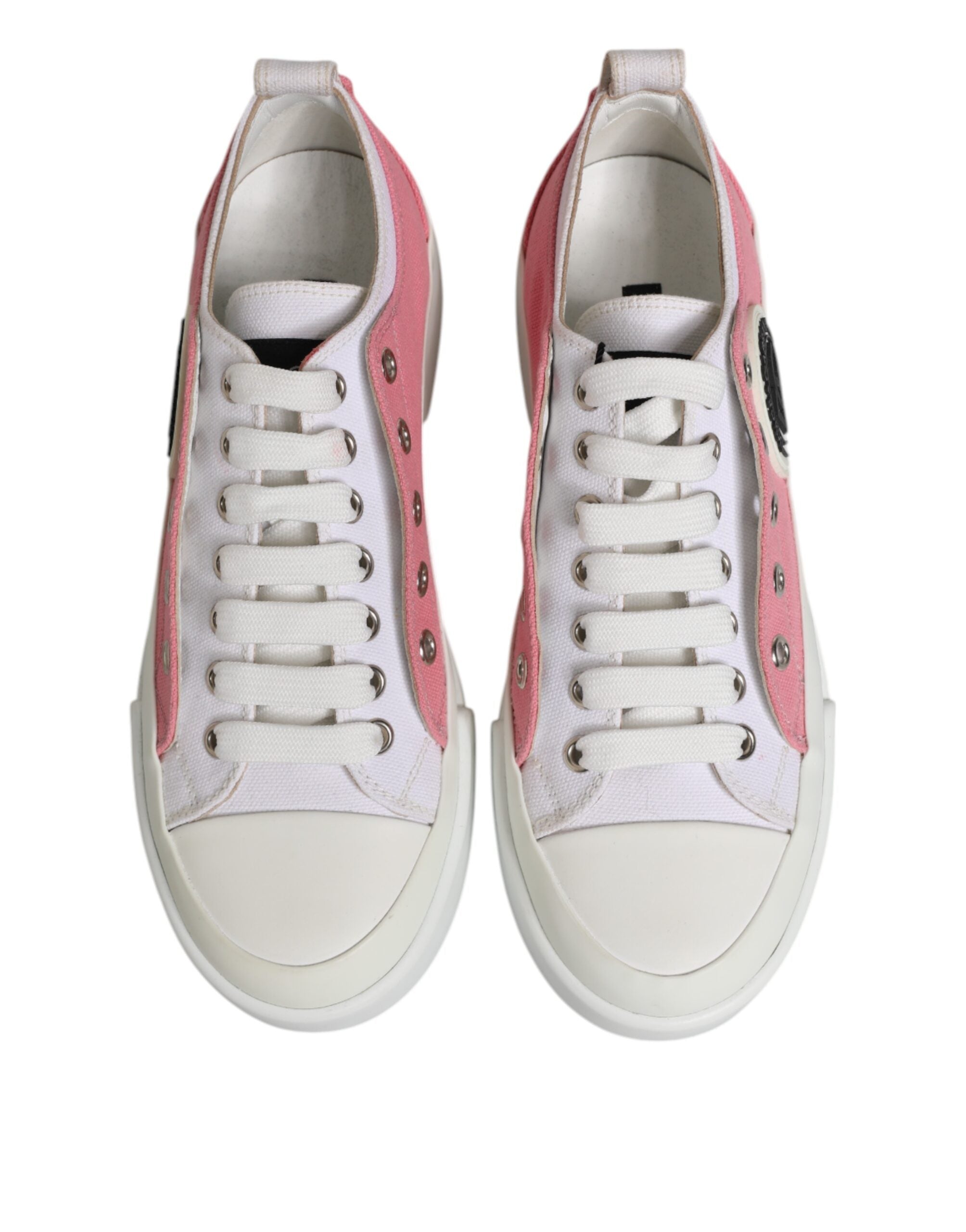 Dolce & Gabbana White Pink Canvas Low Top Sneakers Shoes