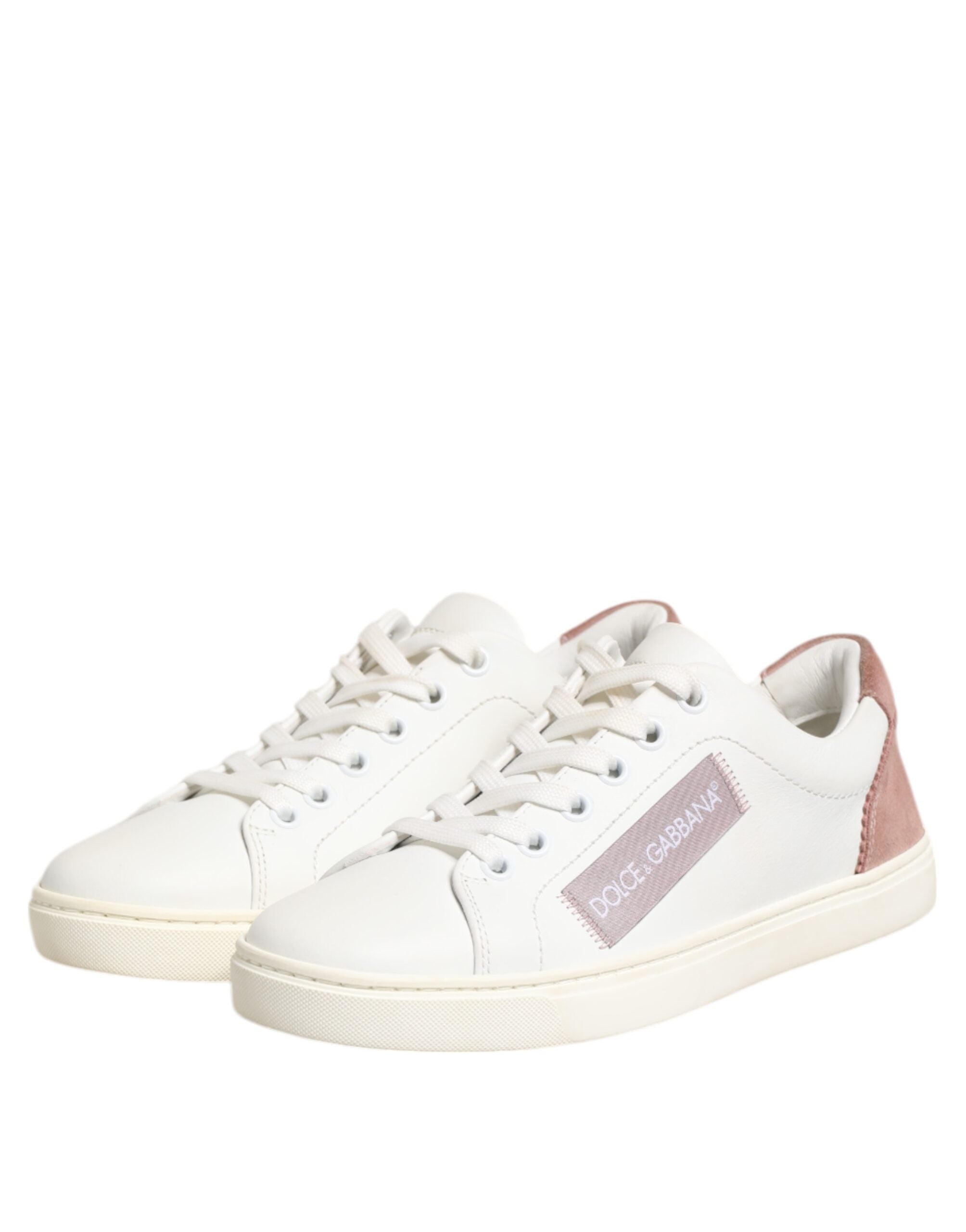 Vita Rosa Låga Sneakers i Läder