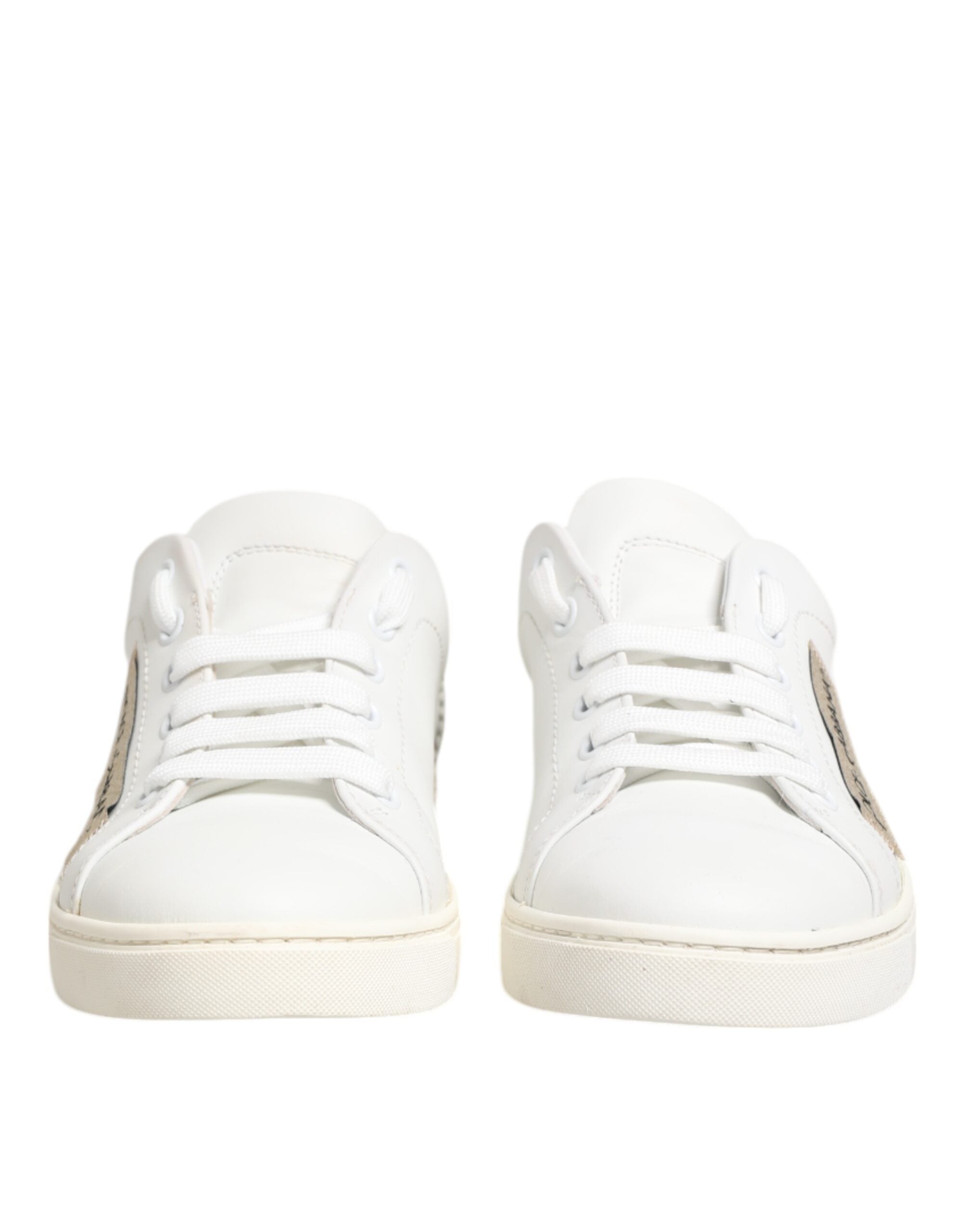 Vita Grå Läder Låga Sneakers Skor