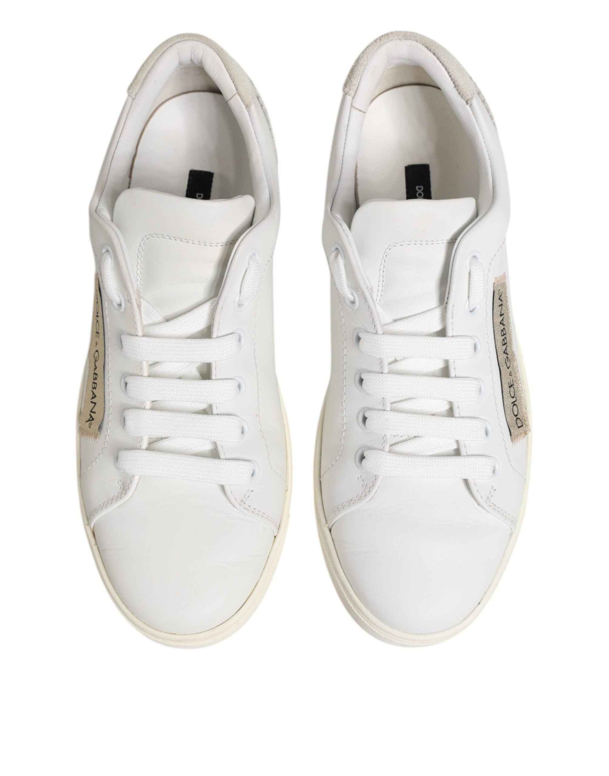 Vita Grå Läder Låga Sneakers Skor