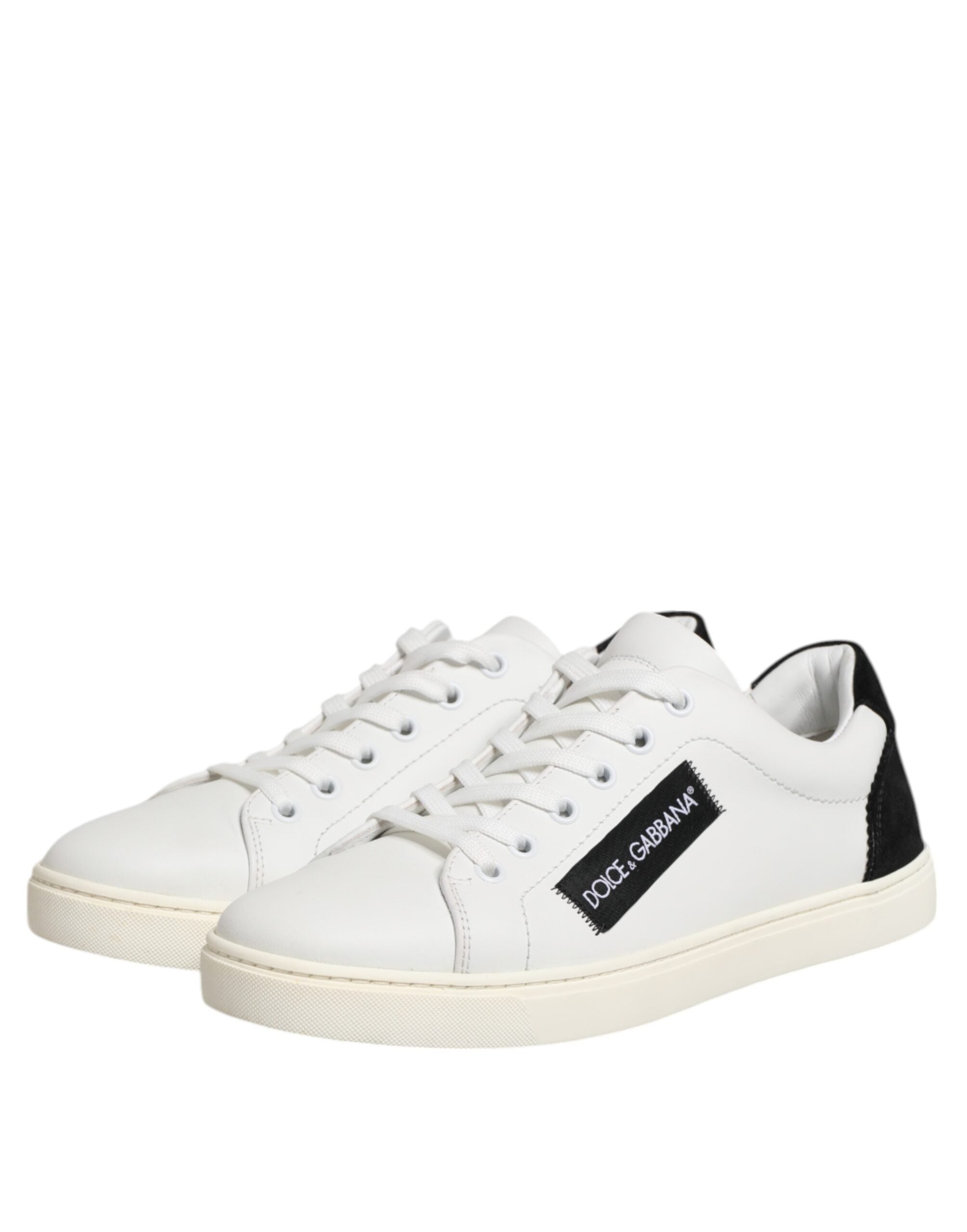 Vita Svarta Låga Sneakers i Läder