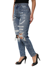 Dolce & Gabbana Blue Tattered High Waist Women Denim Jeans