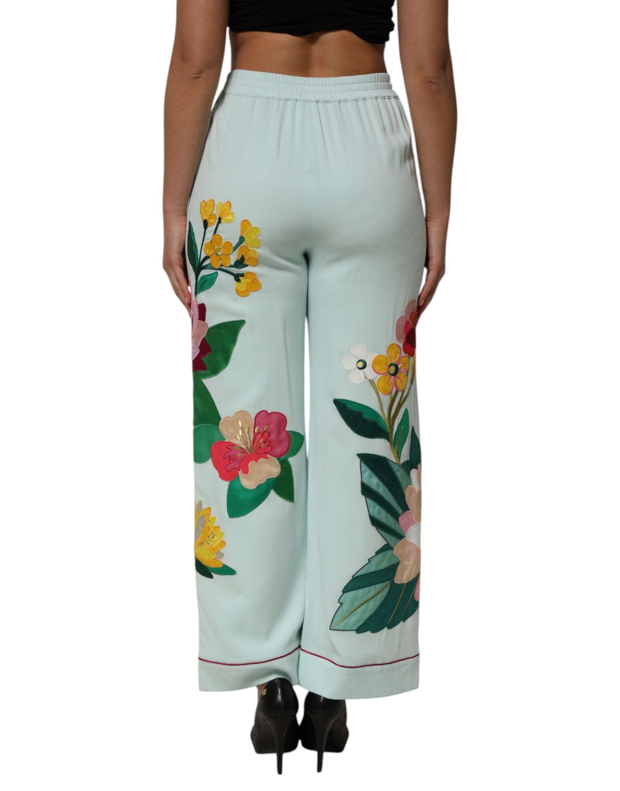 Gröna blommiga raka pyjamasbyxor med strumpbyxor