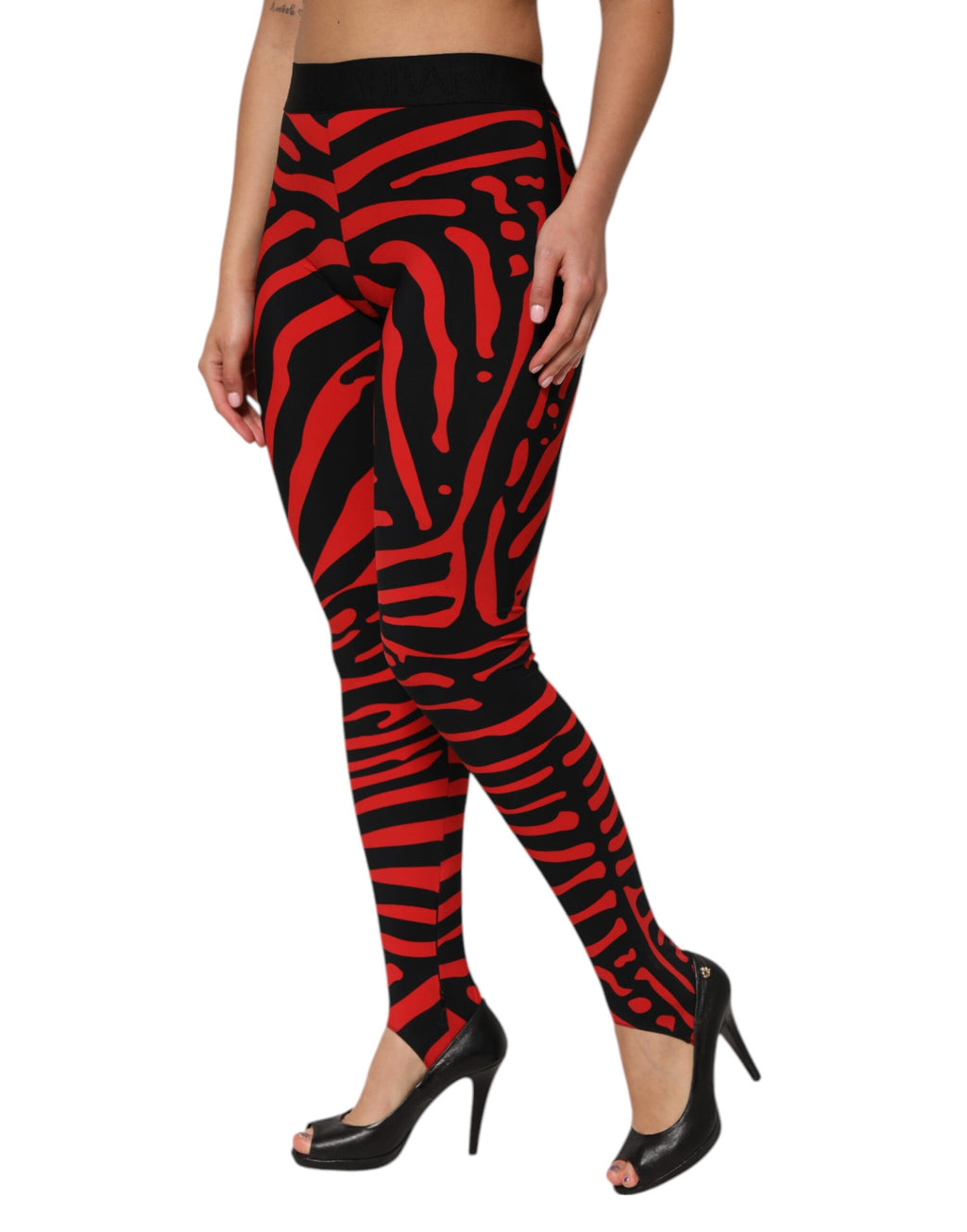Svarta röda nylonleggings med logotyp och midja