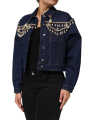 Dolce & Gabbana Blue Cotton Denim Crystal Embellished Jacket