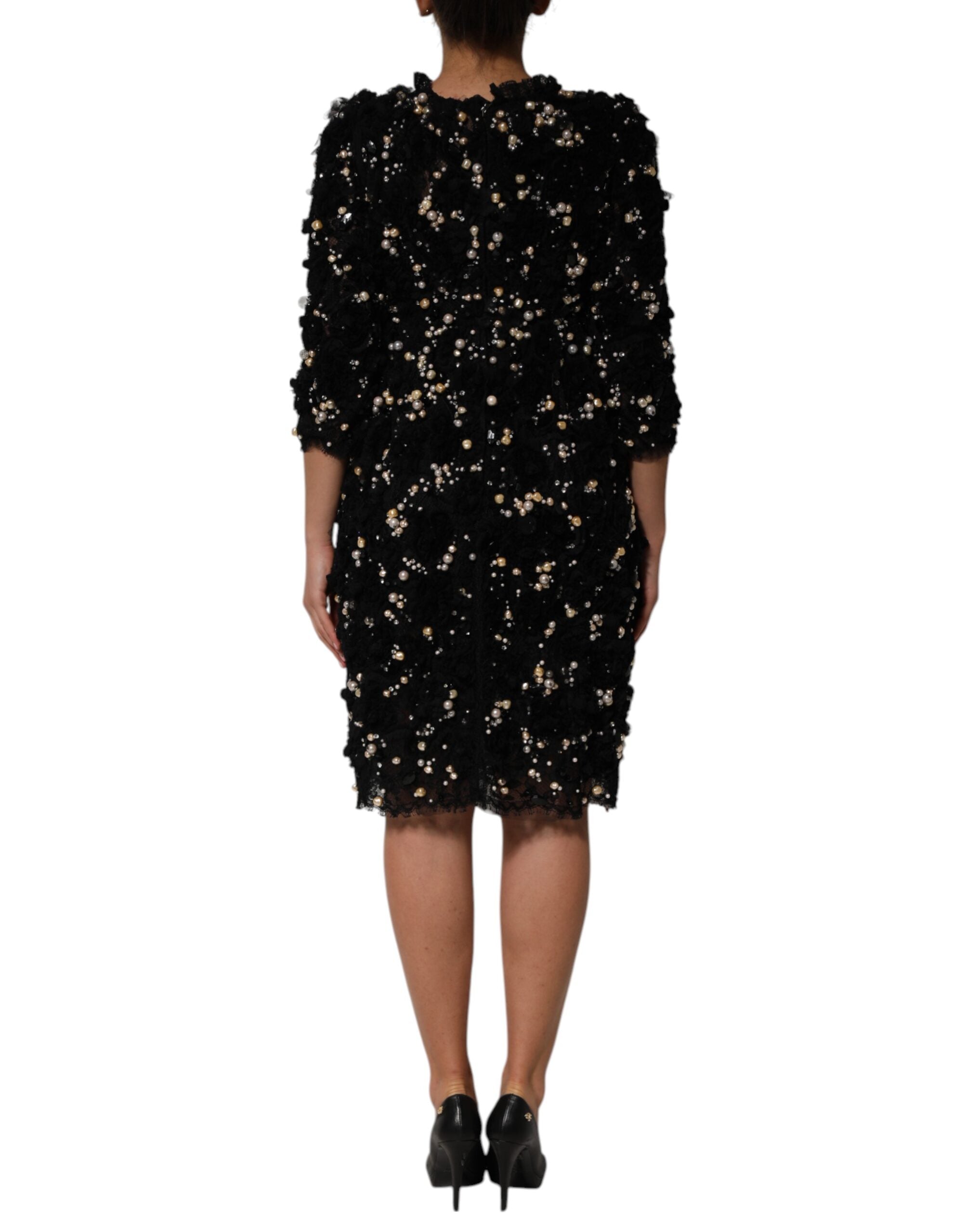 Dolce & Gabbana Black Viscose Pearl Embellishment Shift Dress
