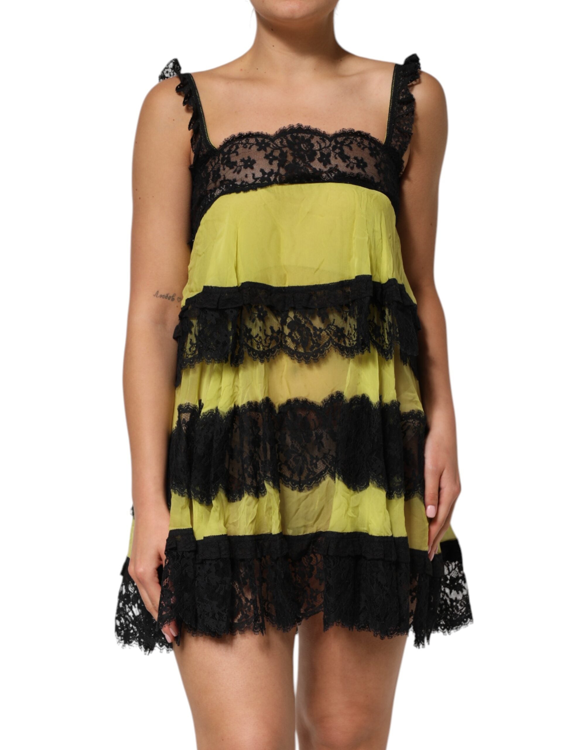 Gul Svart Babydoll Chemise Lingerieklänning