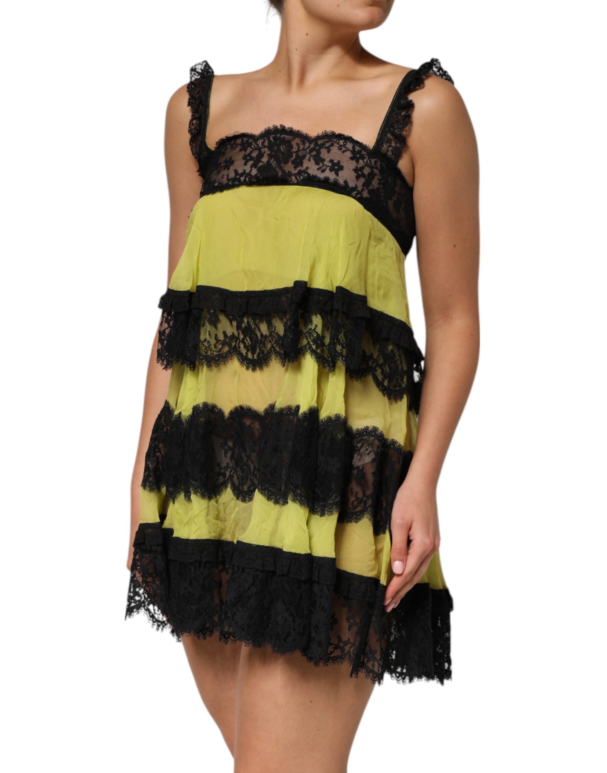 Gul Svart Babydoll Chemise Lingerieklänning