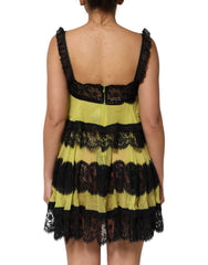 Dolce & Gabbana Yellow Black Babydoll Chemise Lingerie Dress