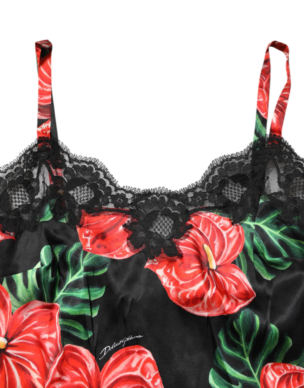 Svart blommig spetskantad chemise-klänning med underkläder