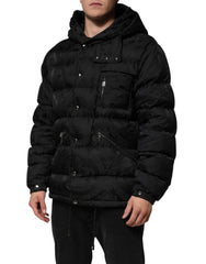 Dolce & Gabbana Black Jacquard Quilted Puffer Hooded Jacket