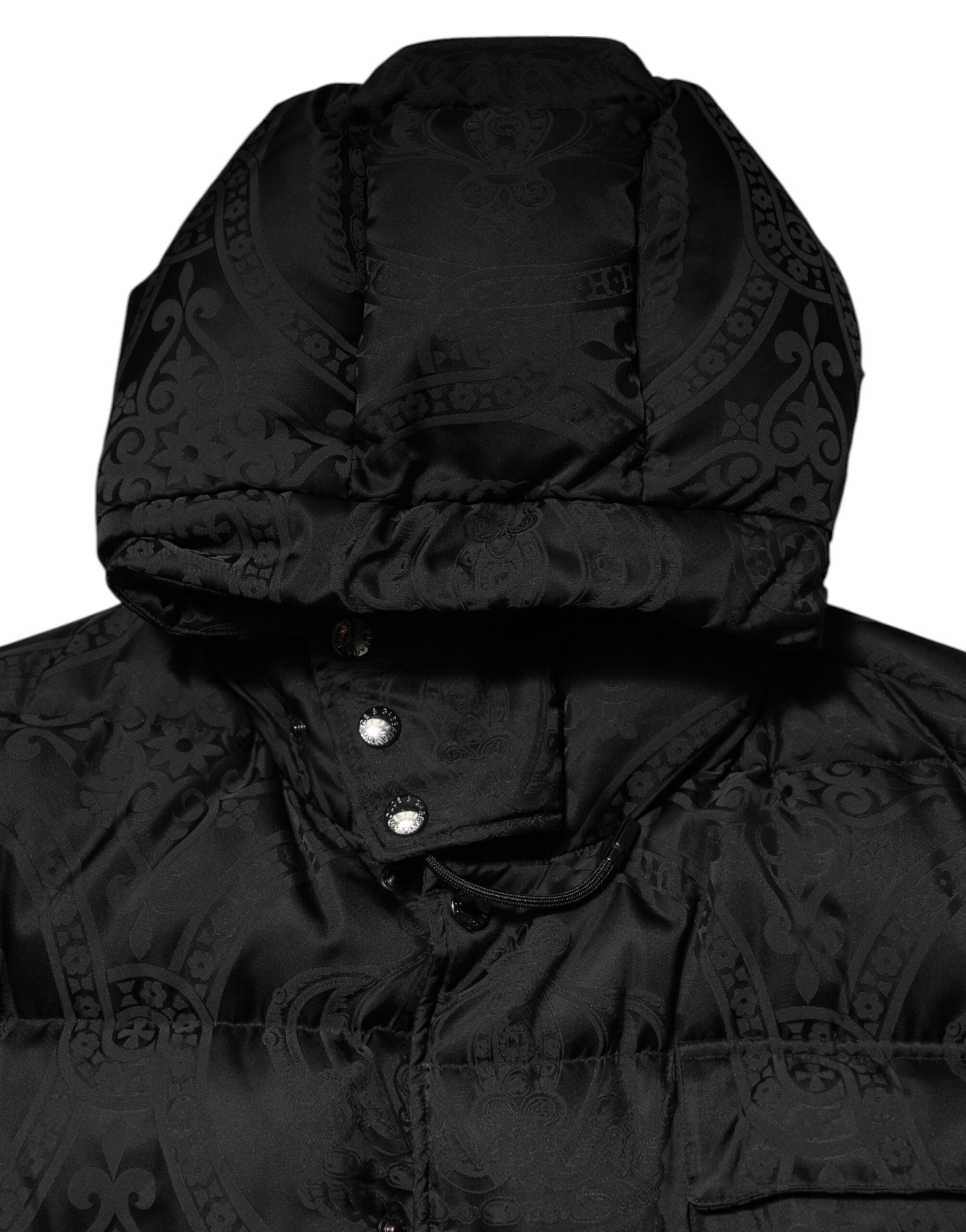 Dolce & Gabbana Black Jacquard Quilted Puffer Hooded Jacket