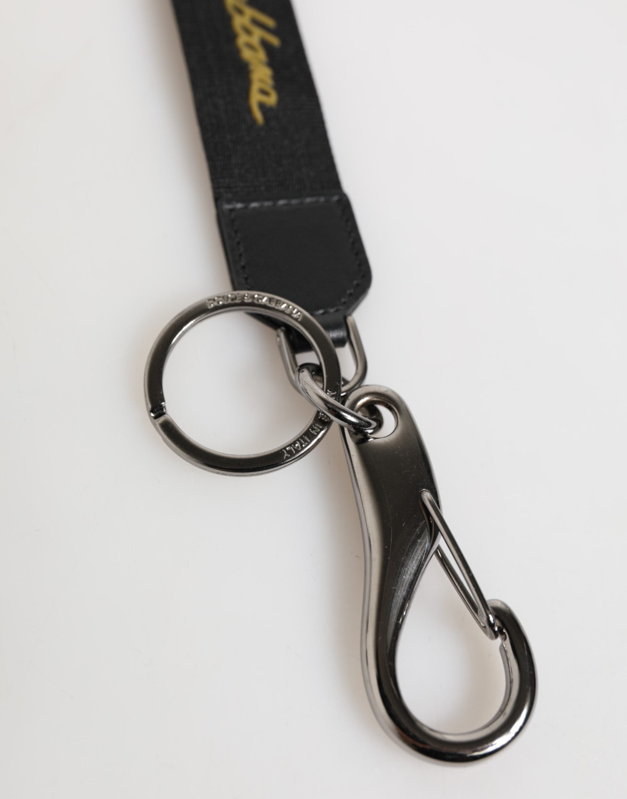 Svart gul polyester DG-logo sølv nøkkelring nøkkelring