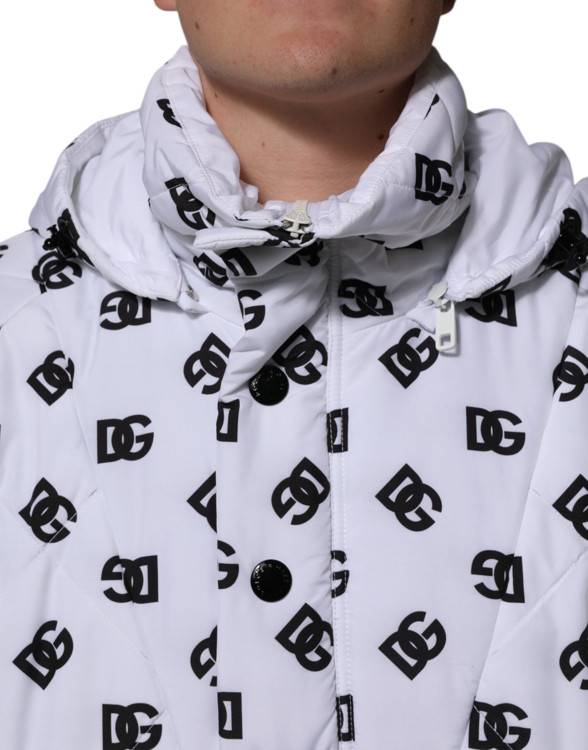Hvit DG Monogram Hettejakke med Vattert Hette