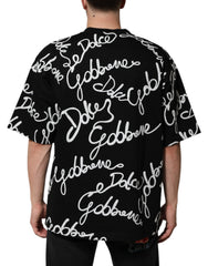 Dolce & Gabbana Black Logo Print Cotton Crew Neck T-shirt