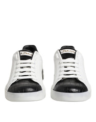 Dolce & Gabbana White Black Leather Portofino Sneaker Shoes