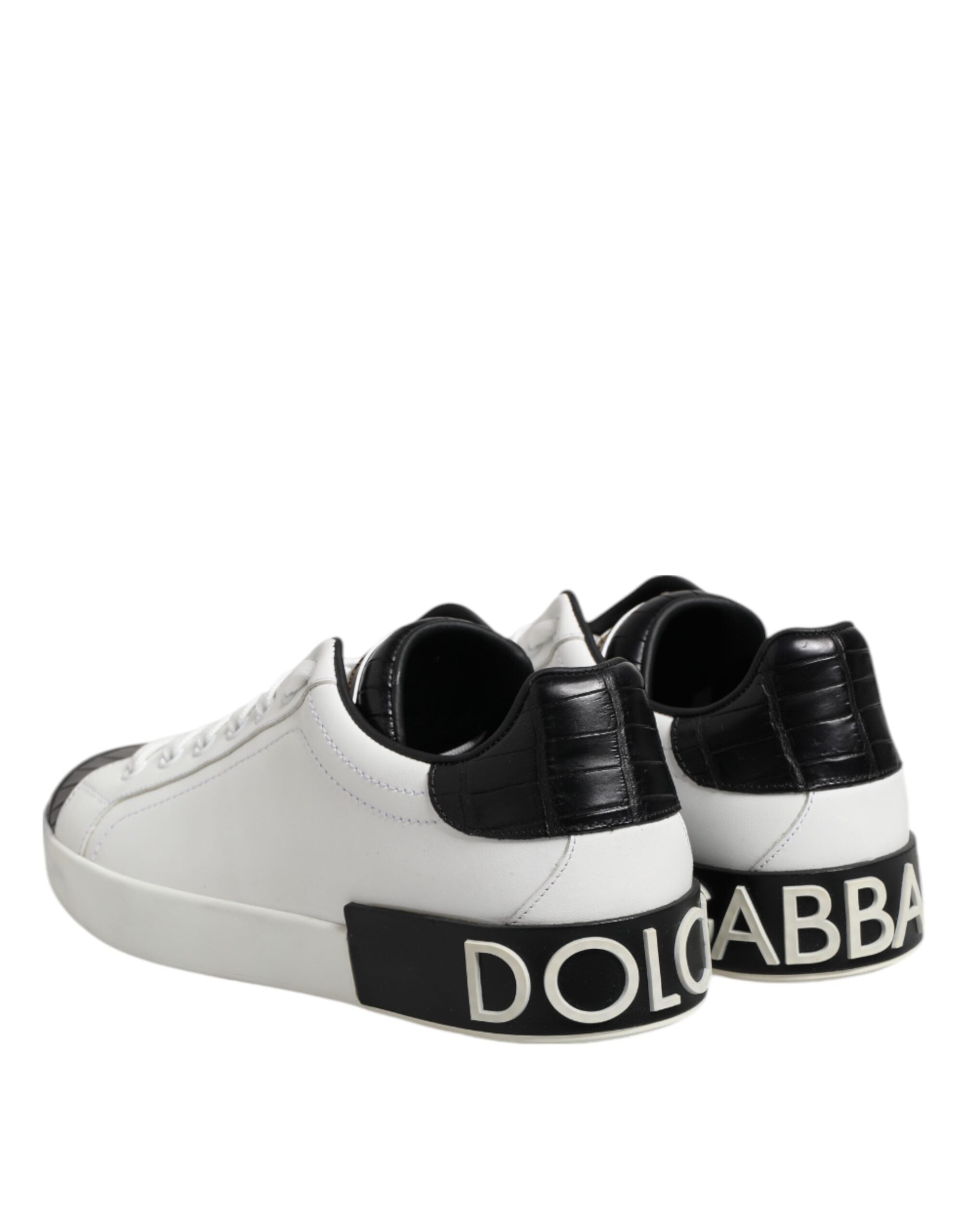 Dolce & Gabbana White Black Leather Portofino Sneaker Shoes
