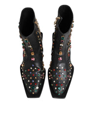 Dolce & Gabbana Black Crystal Cowboy Leather Men Boots Shoes
