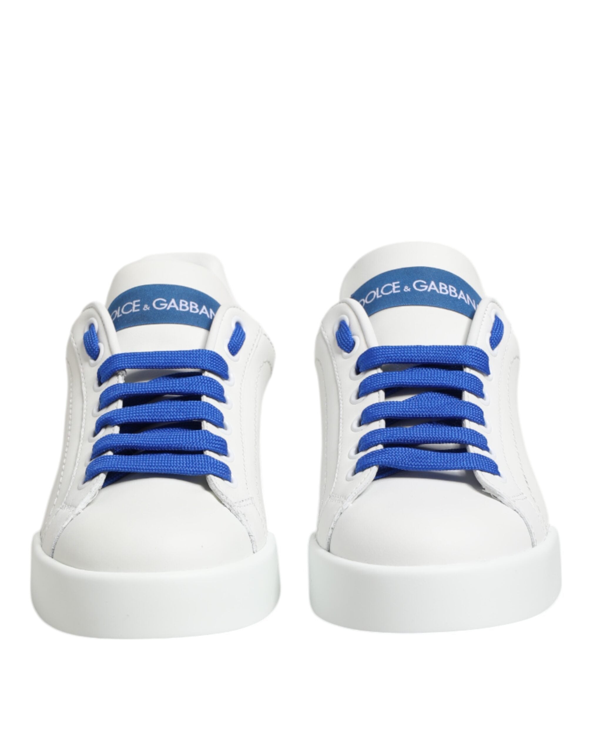 Vita Blå Läder Låga Sneakers Skor