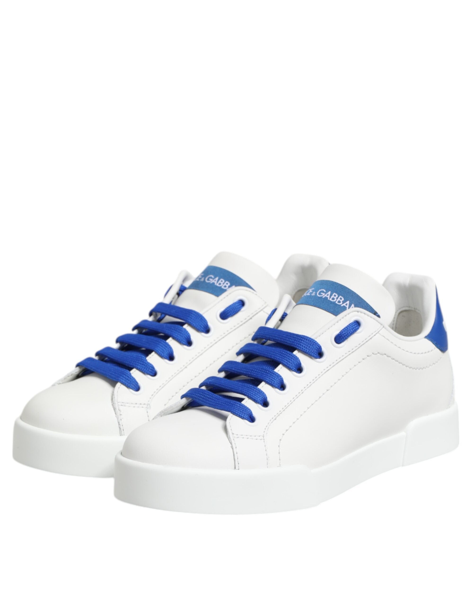 Vita Blå Läder Låga Sneakers Skor
